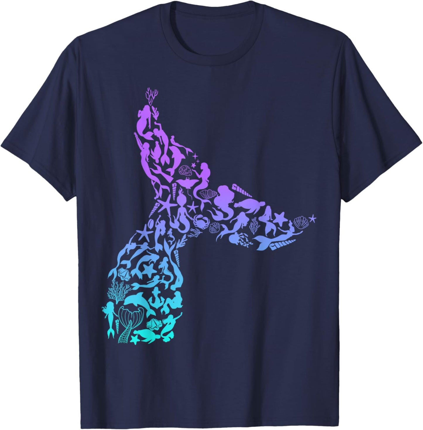 Girls Whale Mermaid Tail Fantasy Design Sea Ocean Themed T-Shirt - T-Shirt | Navy
