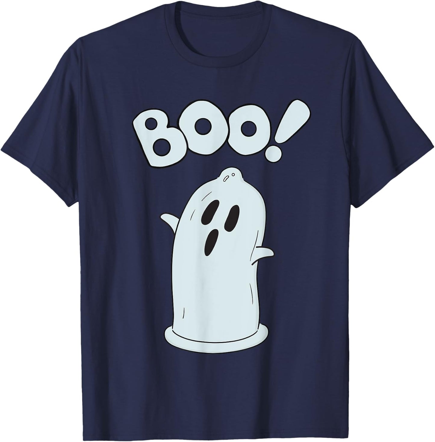 Halloween Condom Boo Ghost Spooky Ghost Face Easy Costume T-Shirt - T-Shirt | Navy
