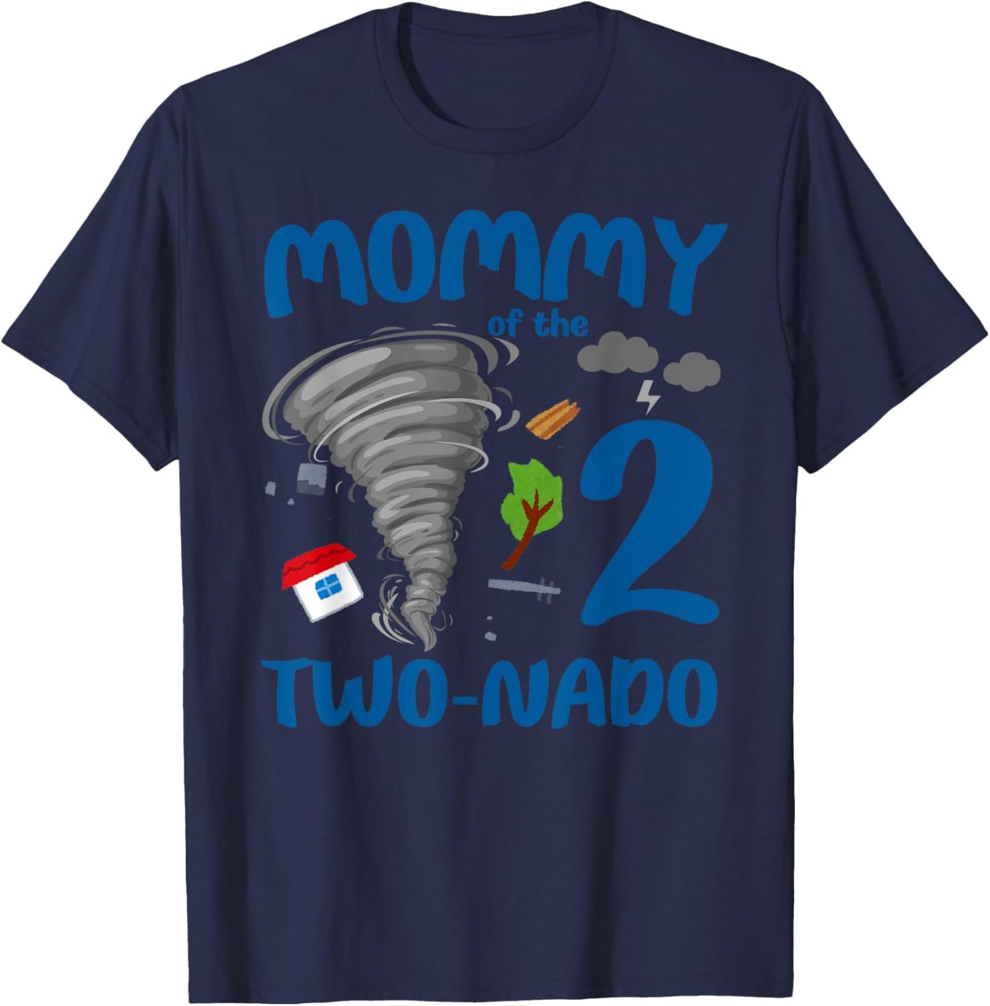 Mommy of the Two-nado Tornado Themed 2nd Birthday Boy Party T-Shirt - T-Shirt | Navy