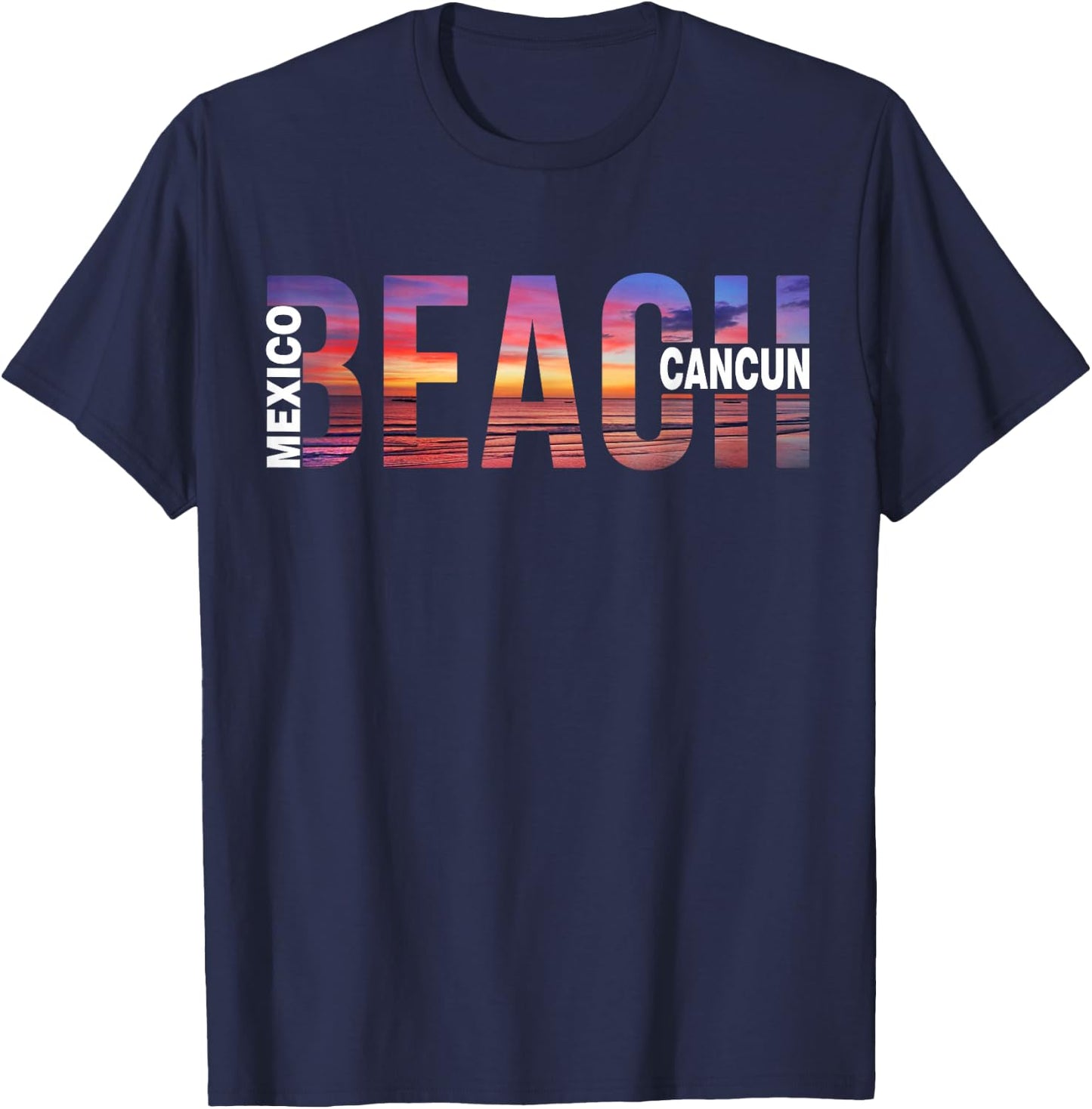 Can Cun Palm Trees Beach Mexico Vacation Family T-Shirt - T-Shirt | Navy
