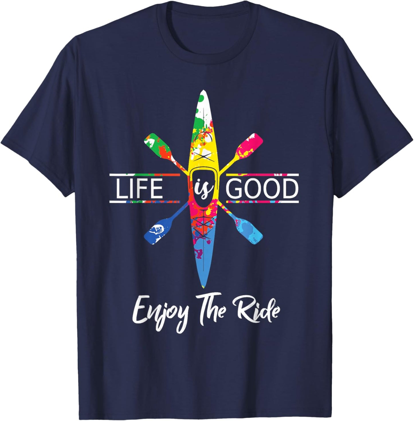 Enjoy The Ride Kayak Lover Watercolor Rainbow Kayaking T-Shirt - T-Shirt | Navy