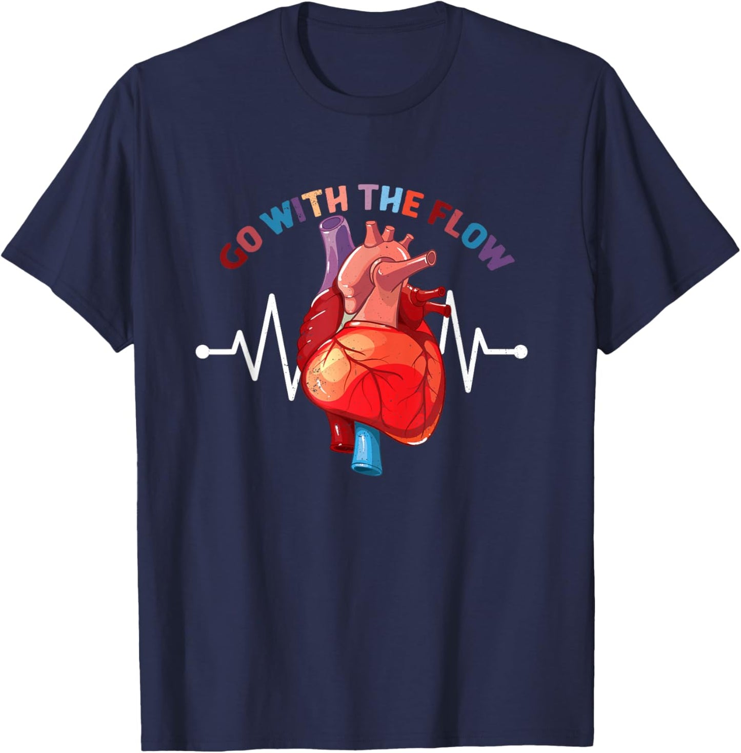 Go With The-Flow CVICU Cardiac Nurse Anatomy Cardiology T-Shirt - T-Shirt | Navy