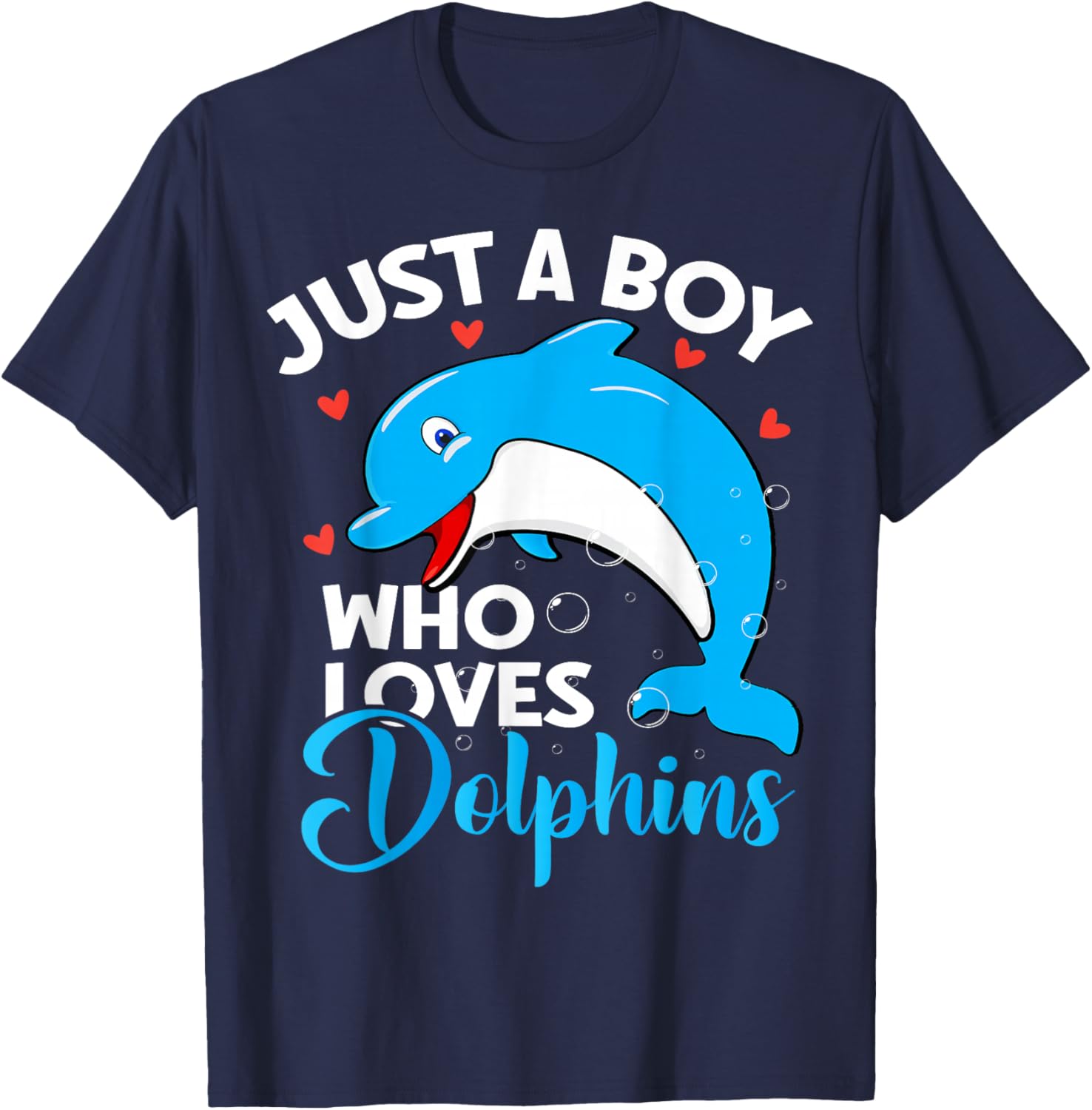 Just A Boy Who Loves Dolphins Cute Dolphin Lover T-Shirt - T-Shirt | Navy