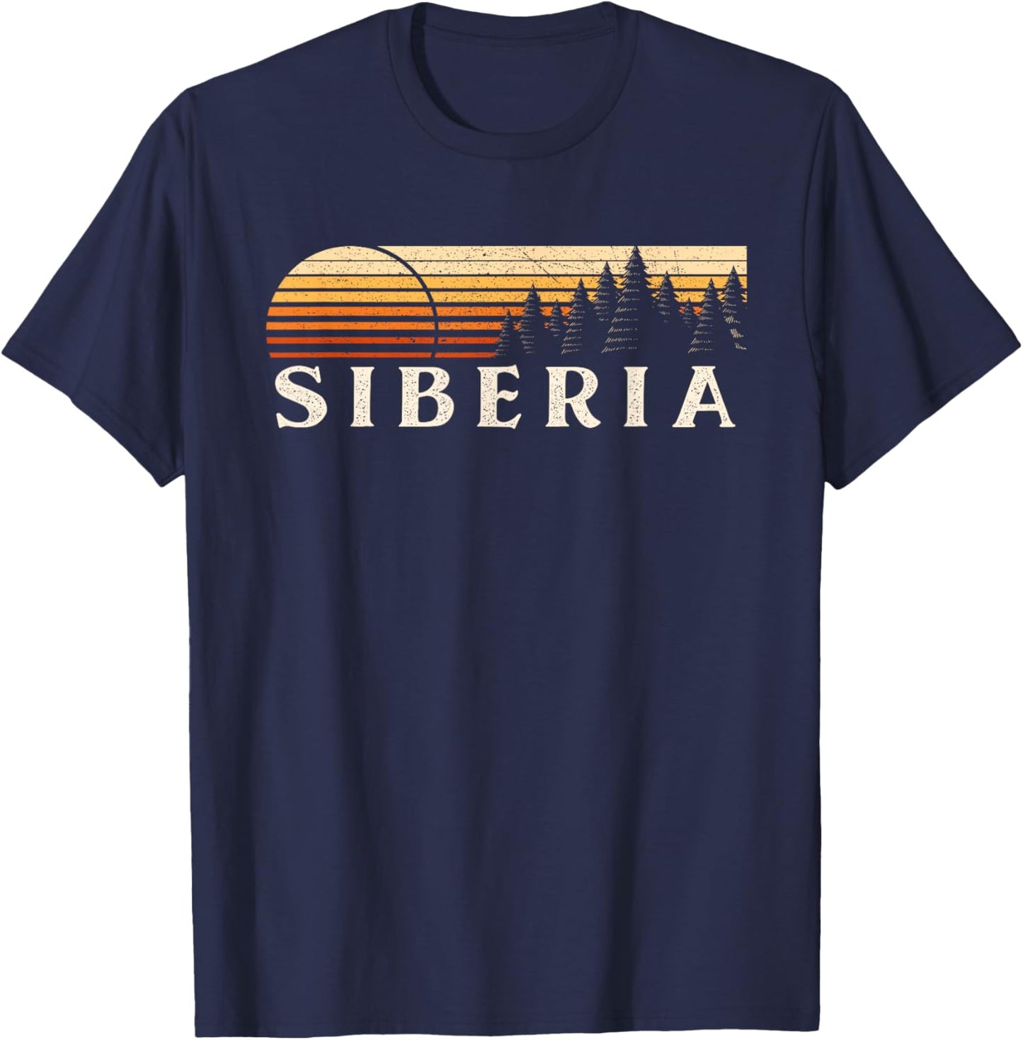 Siberia, IN Vintage Evergreen Sunset Eighties Retro T-Shirt - T-Shirt | Navy