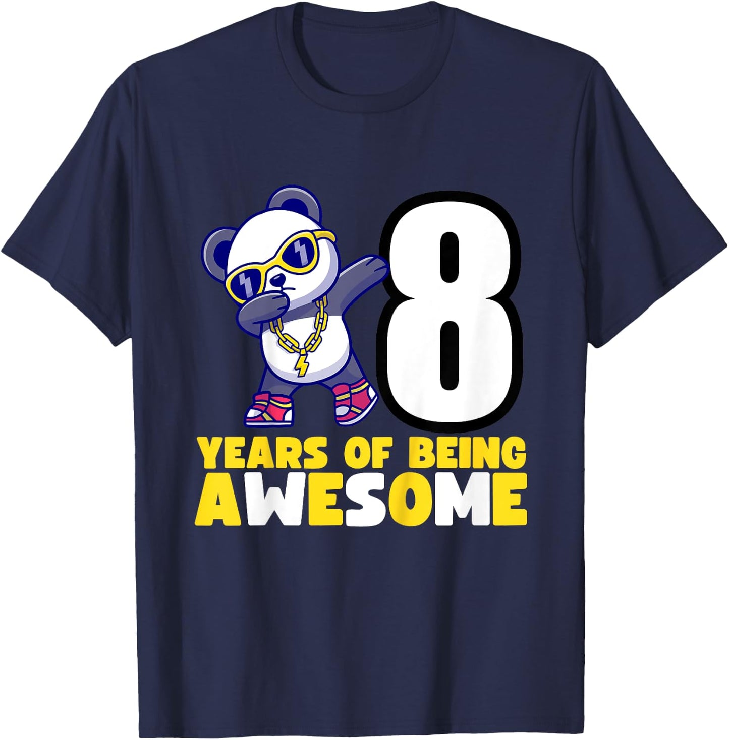 Kids Dabbing Panda Bear Birthday Party - 8 Years of Awesome T-Shirt - T-Shirt | Navy