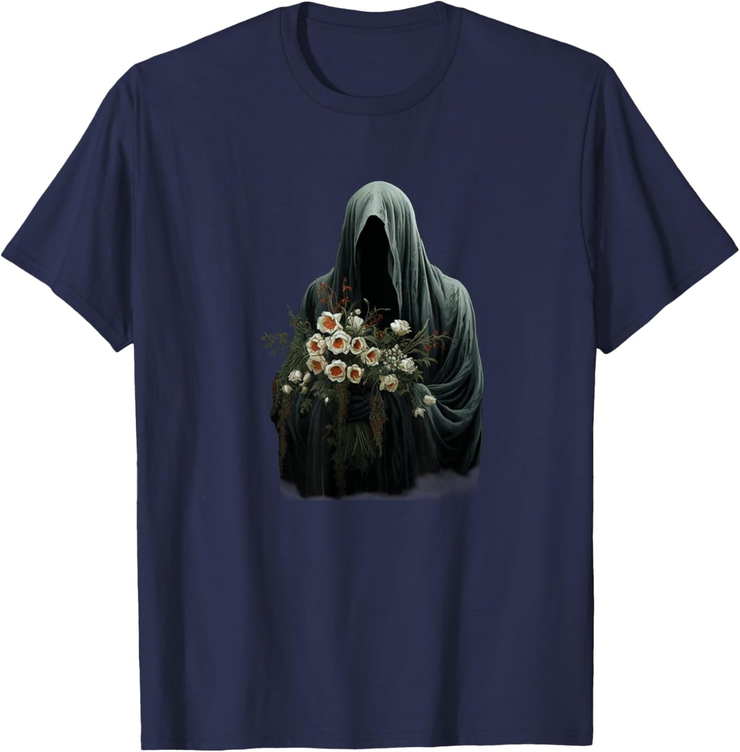 Halloween Costume Vintage Floral Ghost Pumpkin Funny Graphic T-Shirt - T-Shirt | Navy