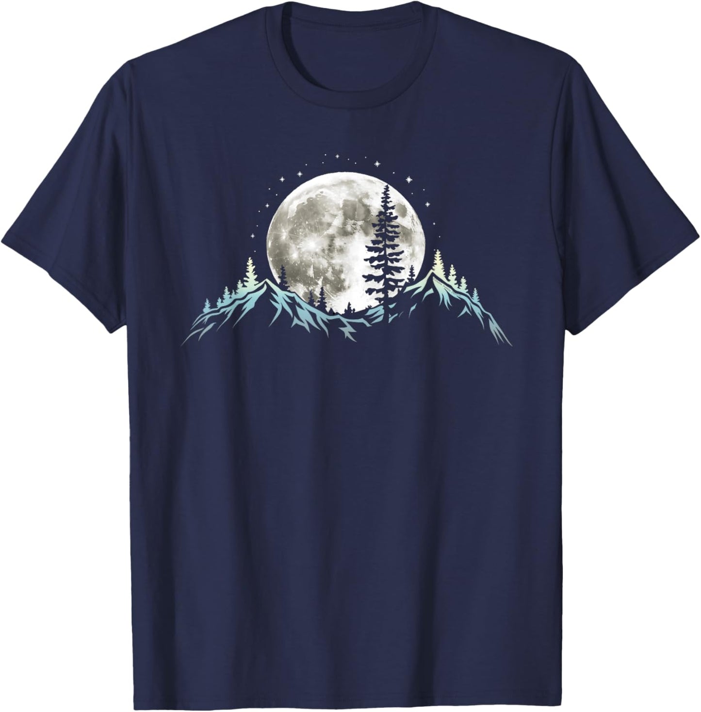 Full Moon Trees Nature Mountains Adventure Outdoor Forest T-Shirt - T-Shirt | Navy