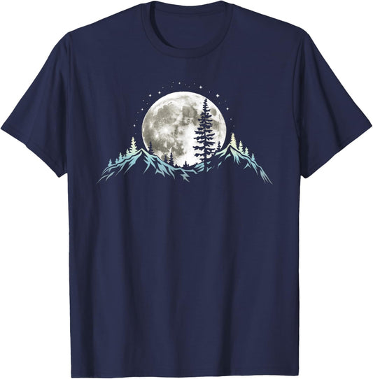 Full Moon Trees Nature Mountains Adventure Outdoor Forest T-Shirt - T-Shirt | Navy
