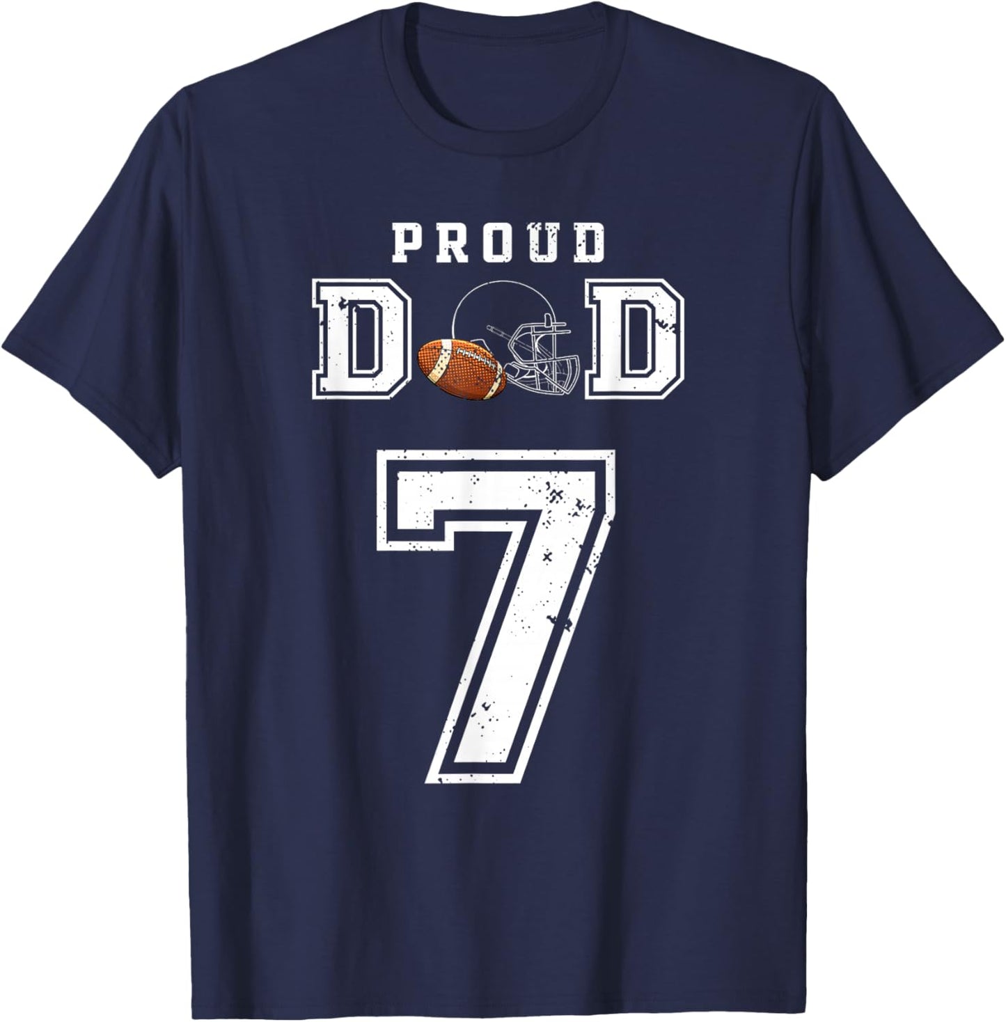 Custom Proud Football Dad Number 7 Personalized T-Shirt - T-Shirt | Navy