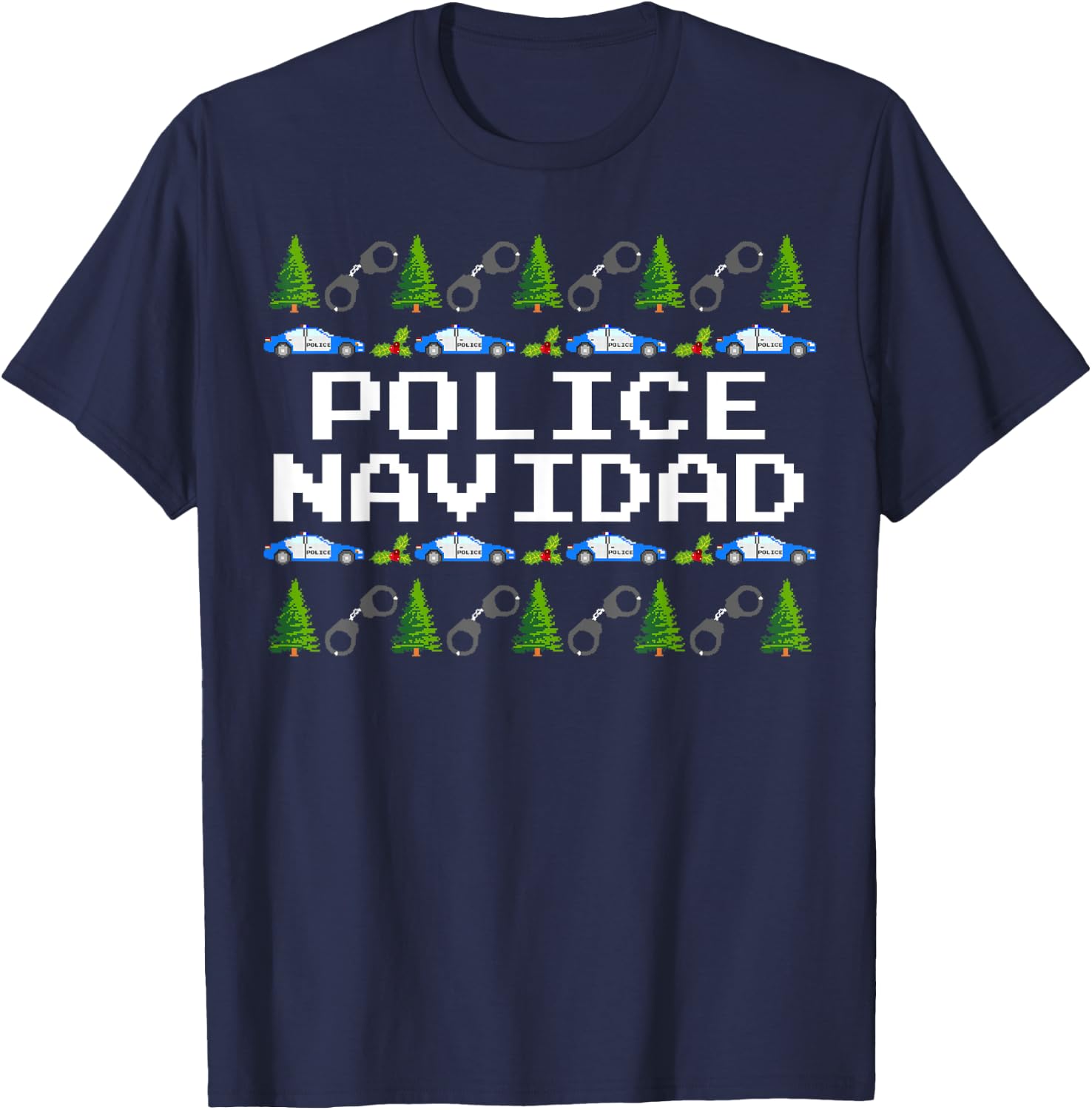 Police Navidad - Ugly Sweater Style Xmas Christmas Police T-Shirt - T-Shirt | Navy