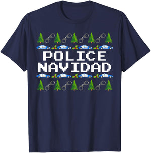 Police Navidad - Ugly Sweater Style Xmas Christmas Police T-Shirt - T-Shirt | Navy
