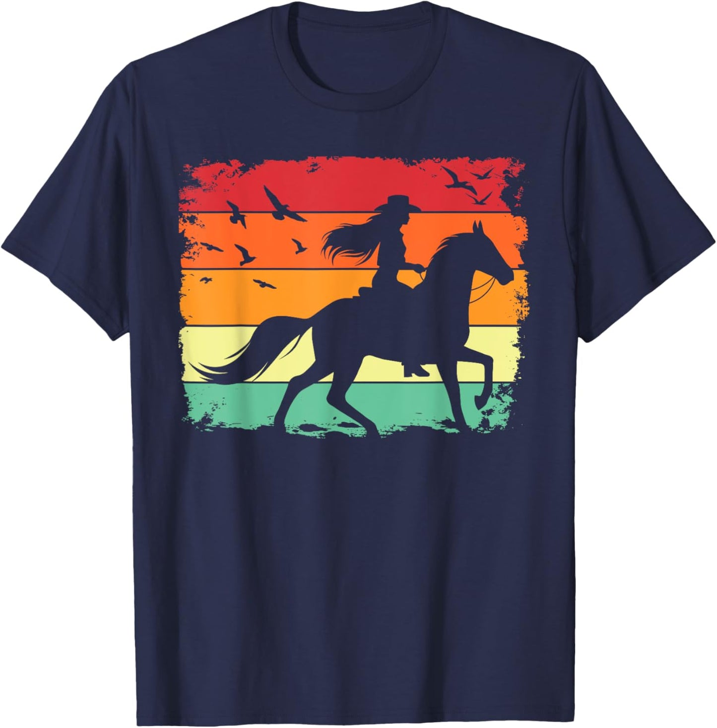 Western Cowgirl Halter Horse Retro Sunset Vintage Style T-Shirt - T-Shirt | Navy