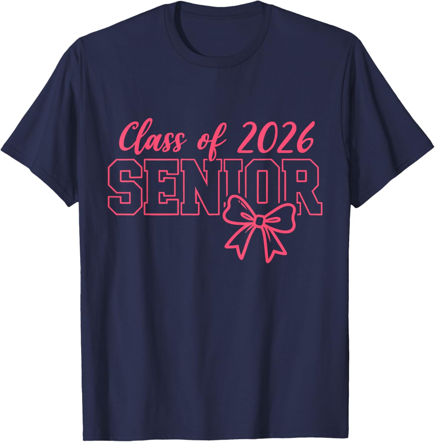 Class of 2026 Pink Coquette Bow Cap Senior 2026 Graduation T-Shirt - T-Shirt | Navy