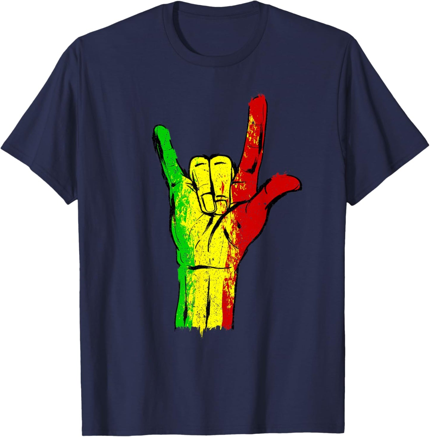 I love you in ASL with Reggae Rastafari Colors T-Shirt - T-Shirt | Navy