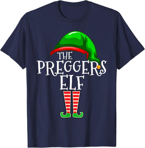 Preggers Elf Group Matching Family Christmas Gift Pregnant T-Shirt - T-Shirt | Navy