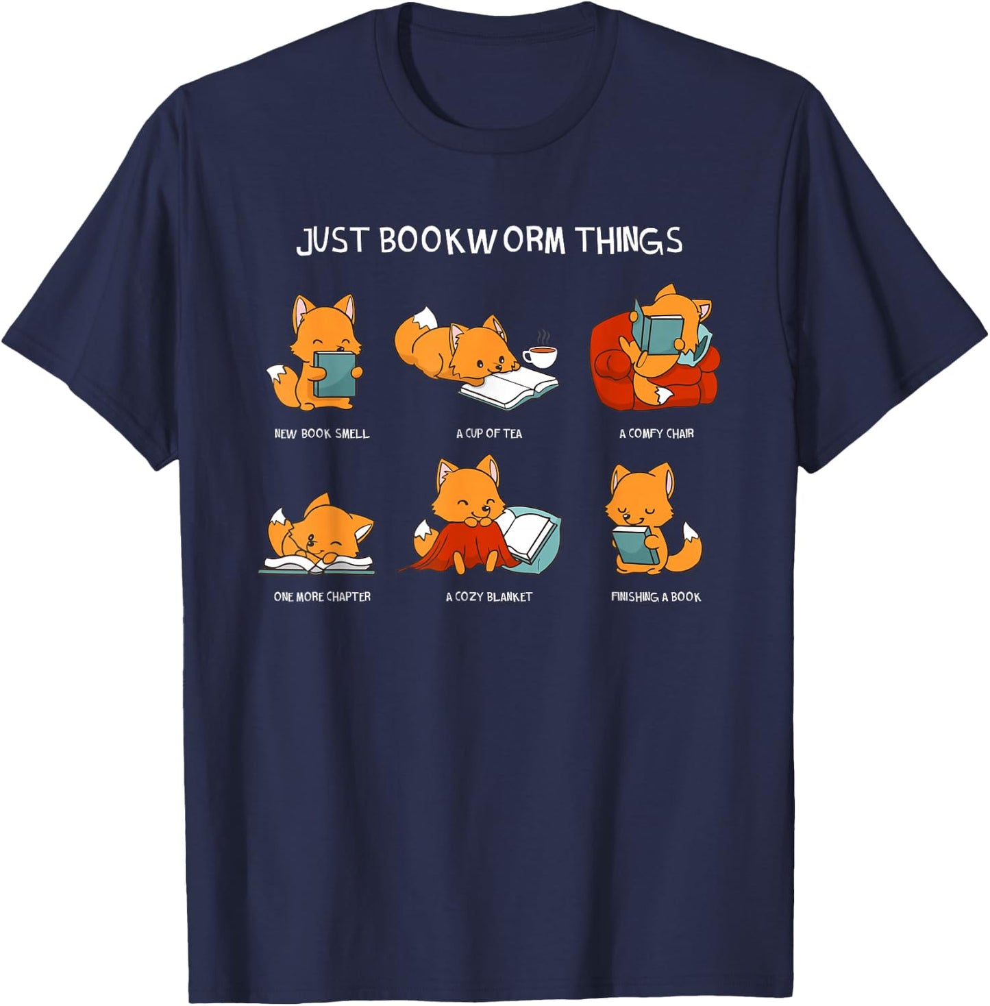 Just Bookworm Things Book Reading Books Reader Nerd Fox T-Shirt - T-Shirt | Navy