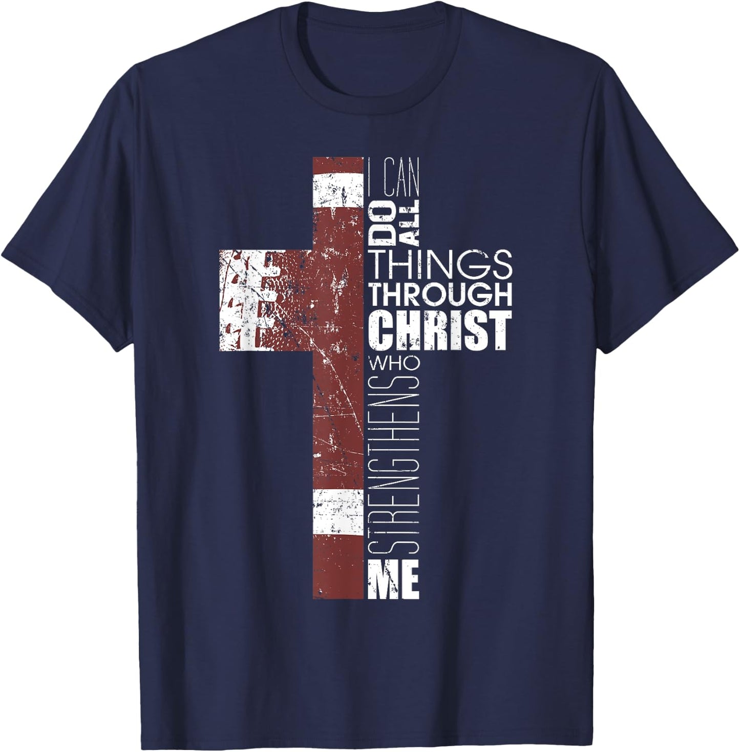 Christian Football Verse I Can Do All Things Through Christ T-Shirt - T-Shirt | Navy