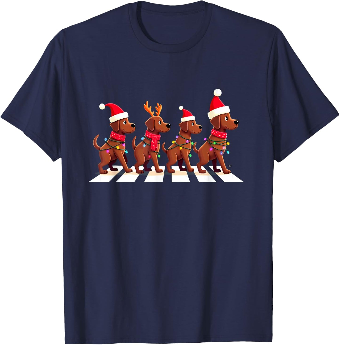 Chocolate Lab Crossing Road Xmas T-Shirt - T-Shirt | Navy