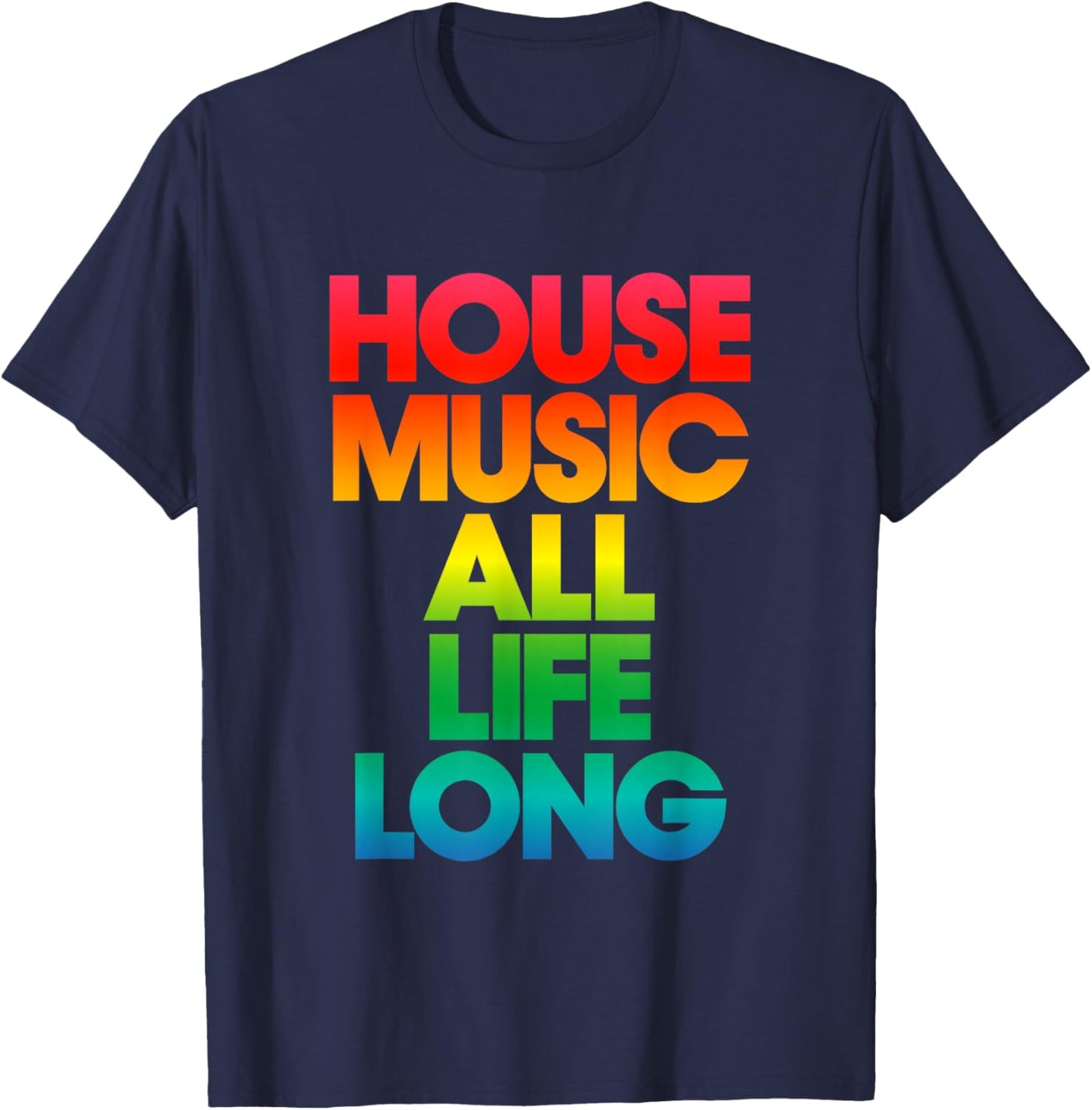 Rainbow Print Defected House Music All Life Long T-Shirt - T-Shirt | Navy