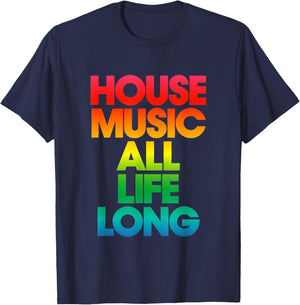 Rainbow Print Defected House Music All Life Long T-Shirt - T-Shirt | Navy