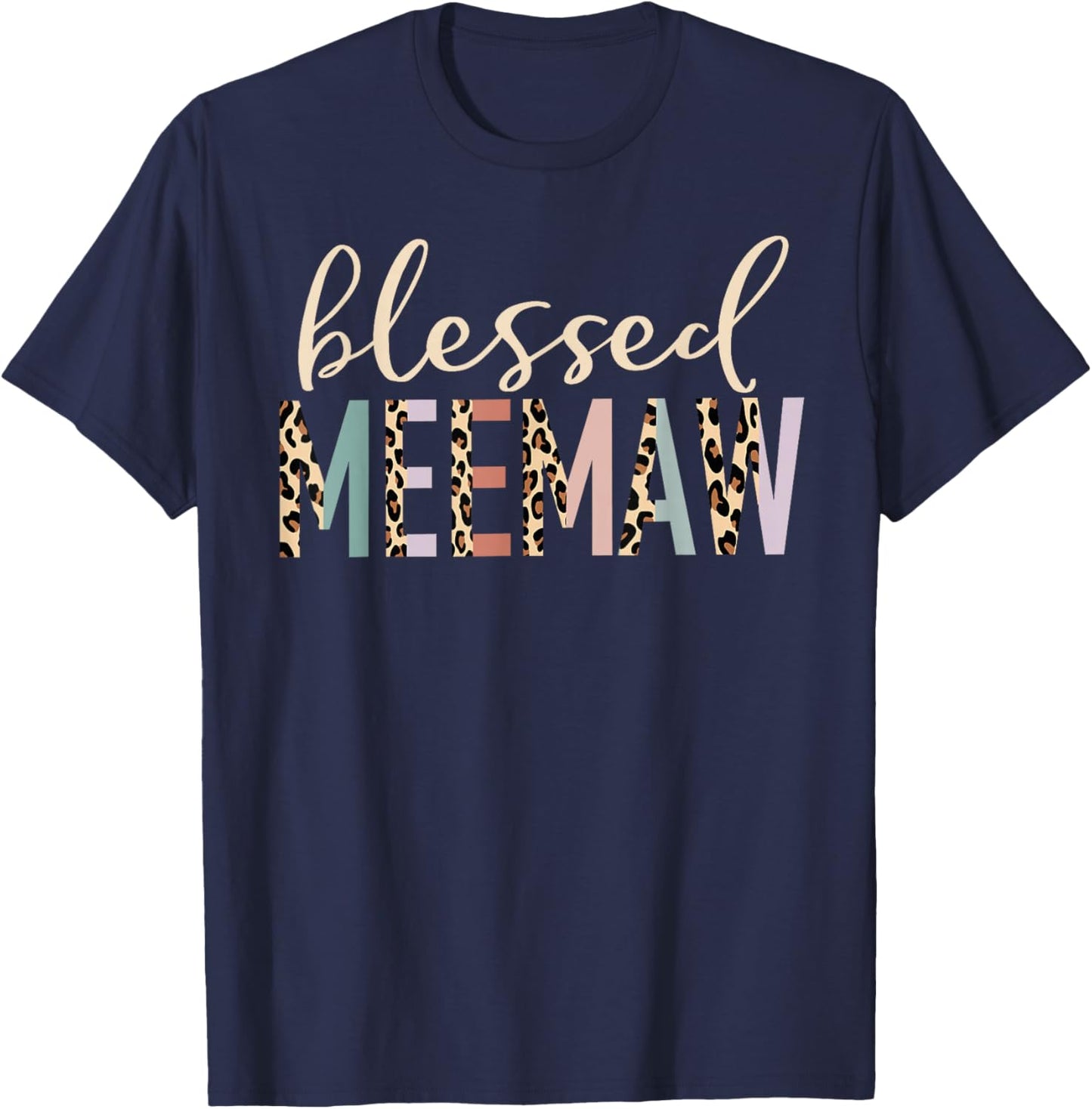 Blessed Meemaw Cute Leopard Print T-Shirt - T-Shirt | Navy