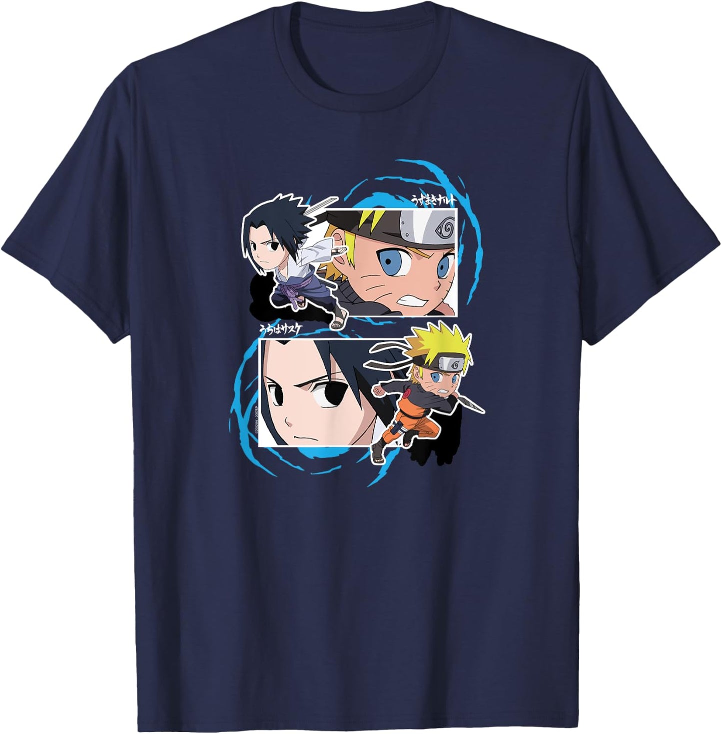 Naruto and Sasuke SD Fight Frames Anime T-Shirt - T-Shirt | Navy