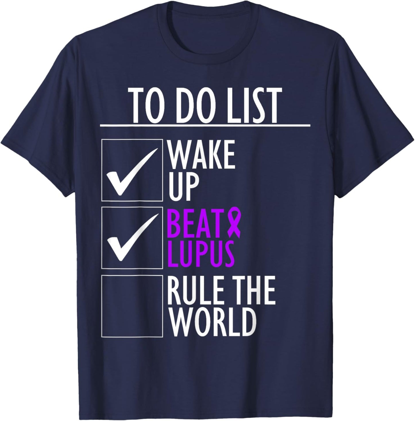 Purple Ribbon Wolf To Do List Beat Lupus Awareness T-Shirt - T-Shirt | Navy
