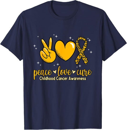 Childhood Cancer Awareness Peace Love Cure Childhood Cancer T-Shirt - T-Shirt | Navy
