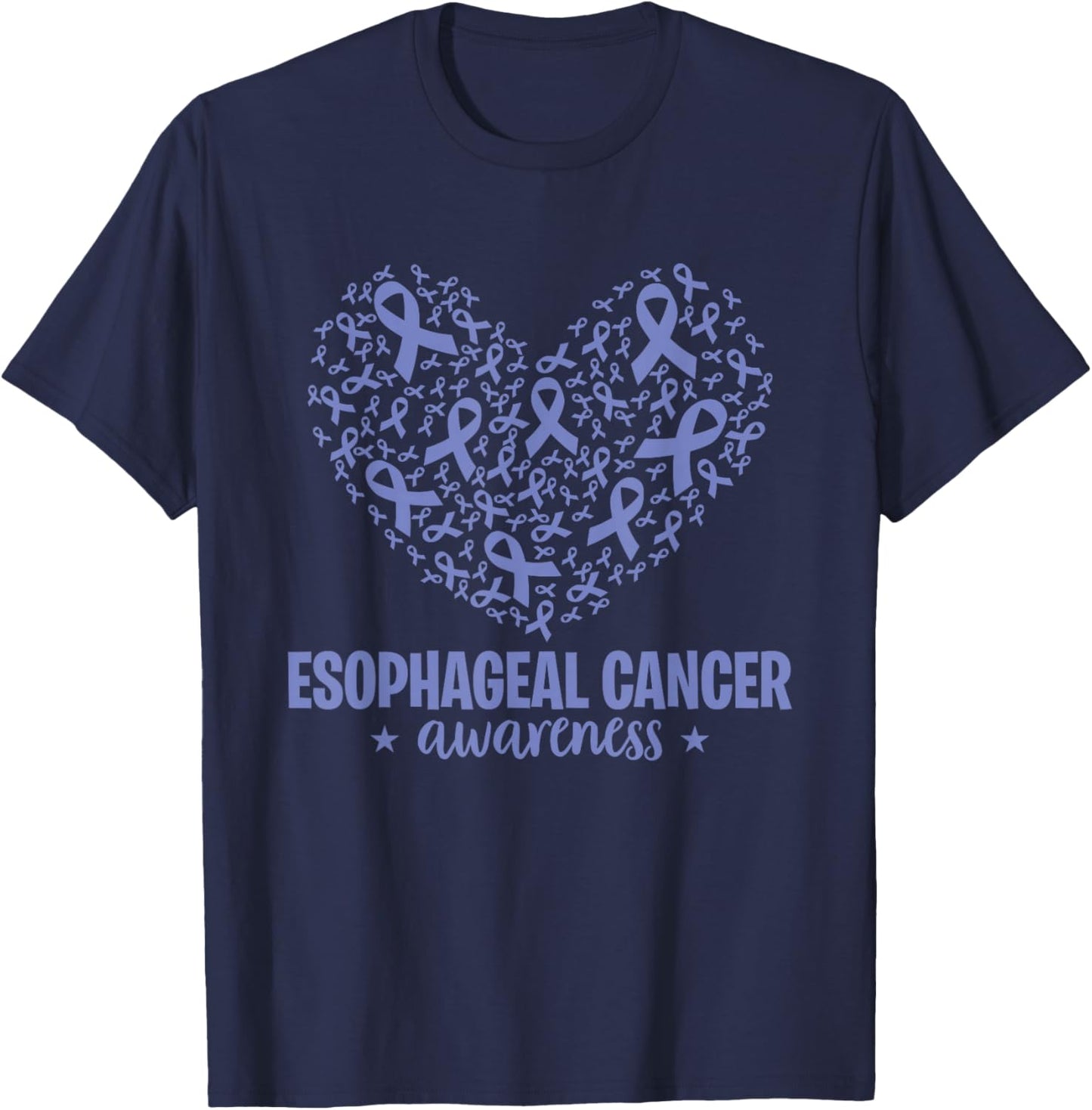Esophageal Cancer Awareness Periwinkle Ribbon Heart T-Shirt - T-Shirt | Navy