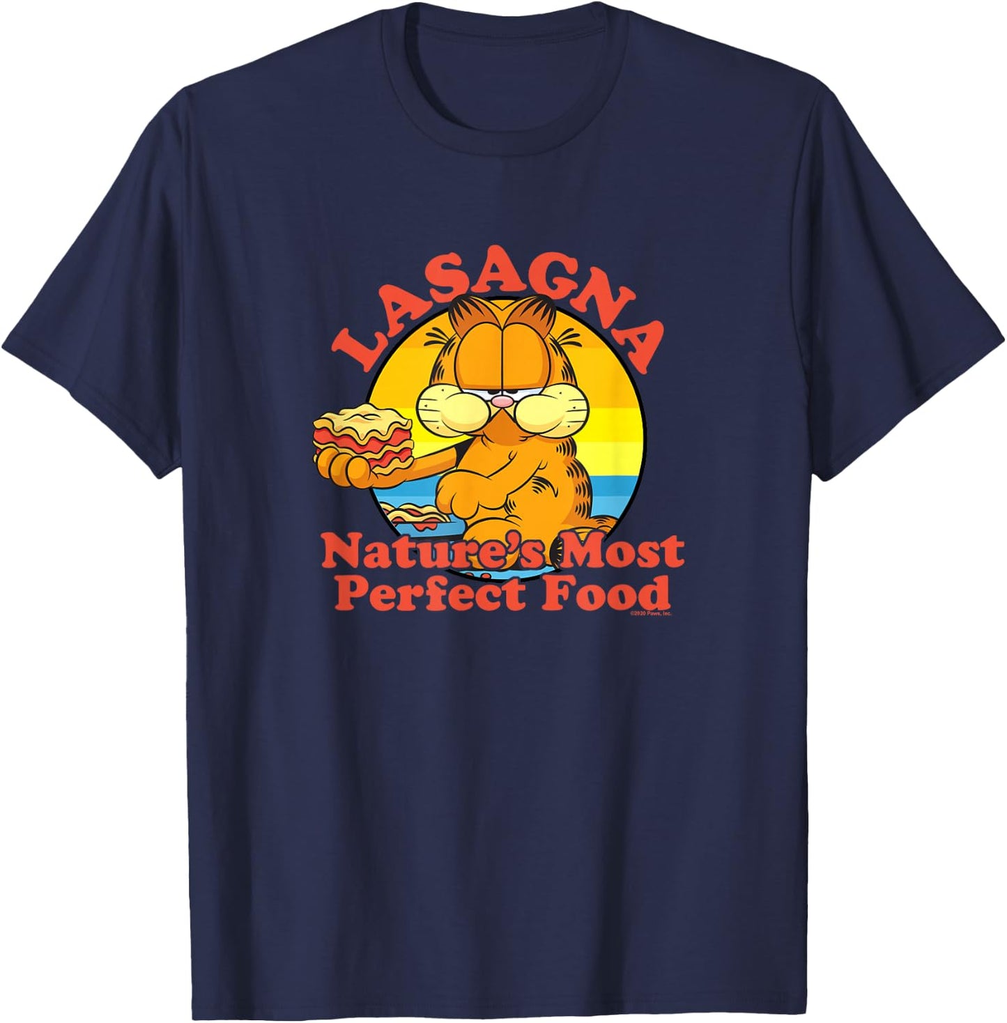 Garfield Lasagna Nature's Most Perfect Food Garfield Circle T-Shirt - T-Shirt | Navy
