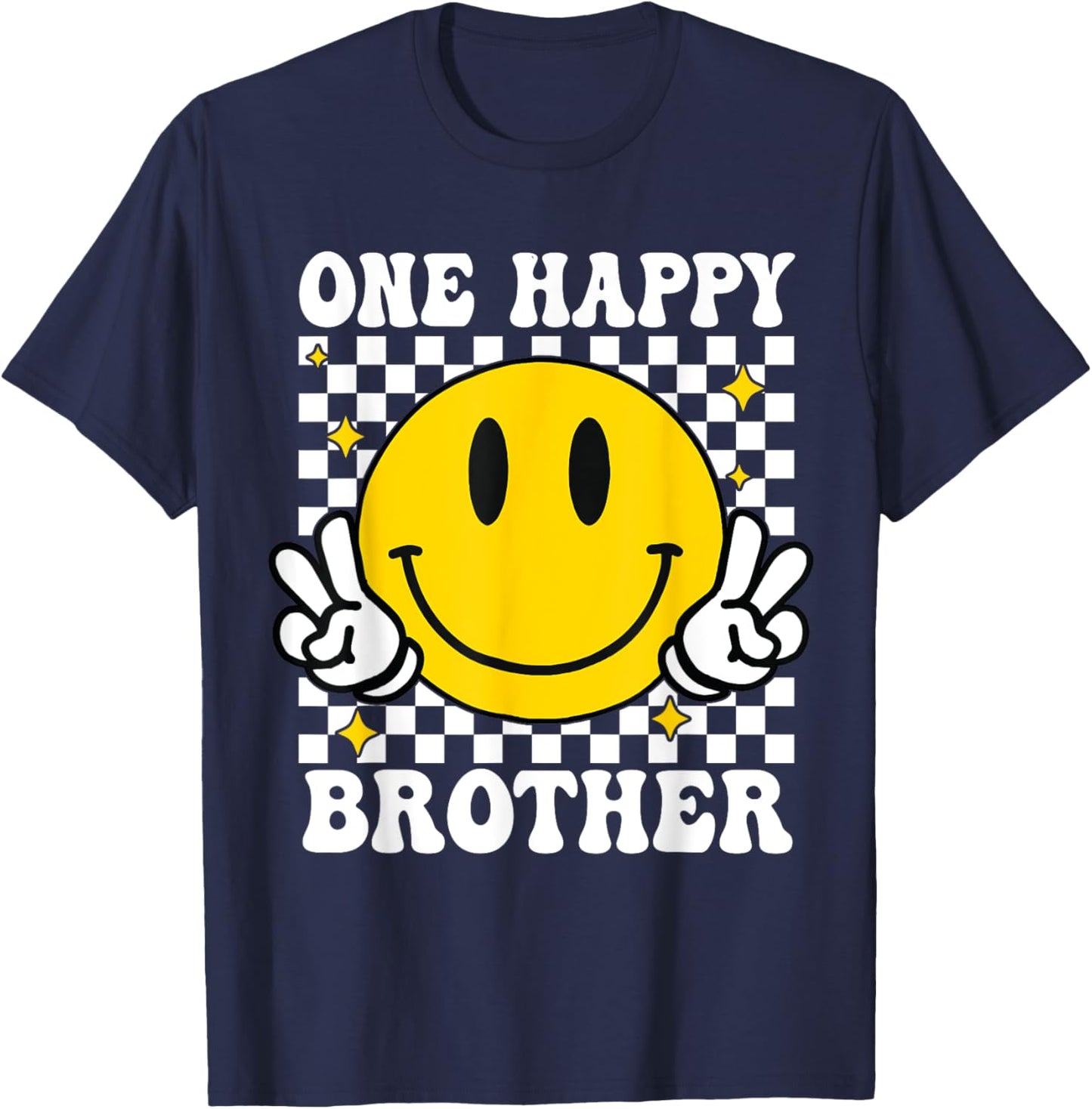 One Happy Dude Brother happy face 1st Birthday Family T-Shirt - T-Shirt | Navy