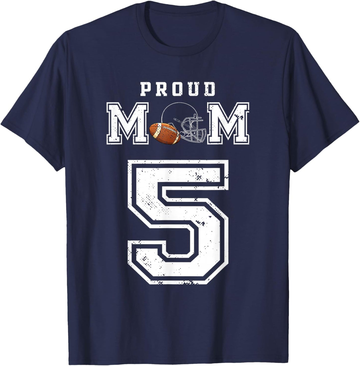 Custom Proud Football Mom Number 5 Personalized T-Shirt - T-Shirt | Navy