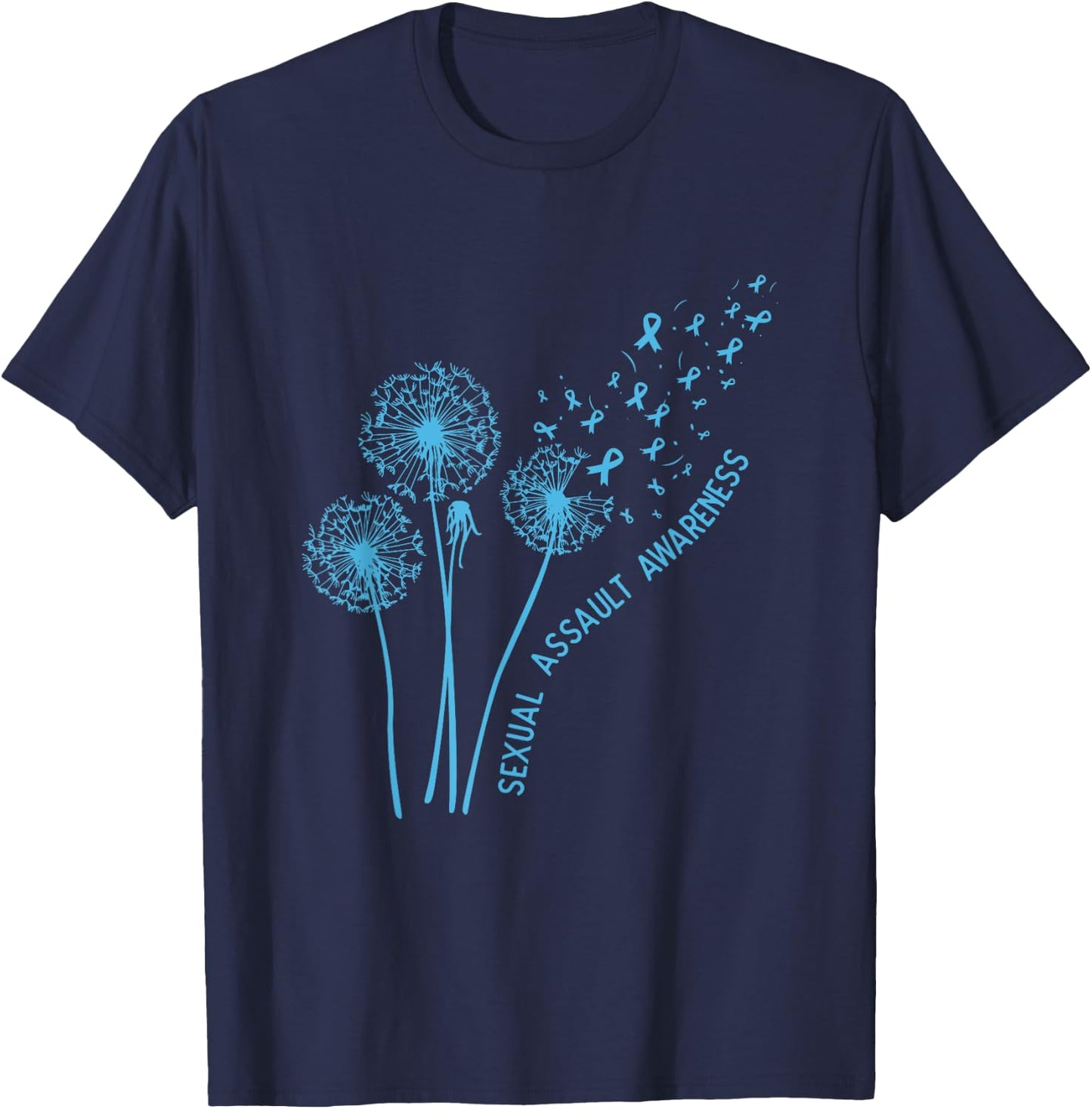 April Sexual Assault Awareness Month Teal Dandelion Ribbons T-Shirt - T-Shirt | Navy