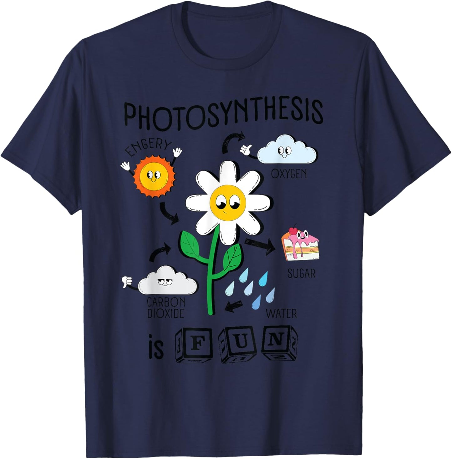 Photosynthesis is Fun Cartoon Plants Teacher Graphic Men Women Girls Kids T-Shirt - T-Shirt | Navy