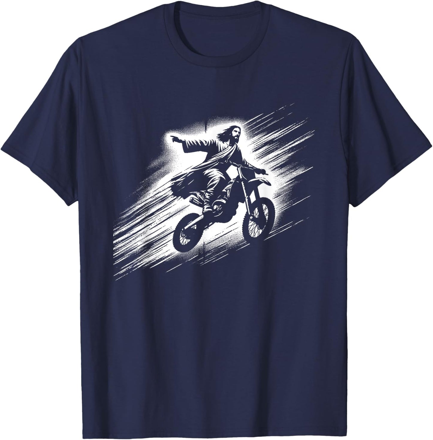 Jesus On Dirt Bike - Funny Christian Motorcycle Lover T-Shirt - T-Shirt | Navy