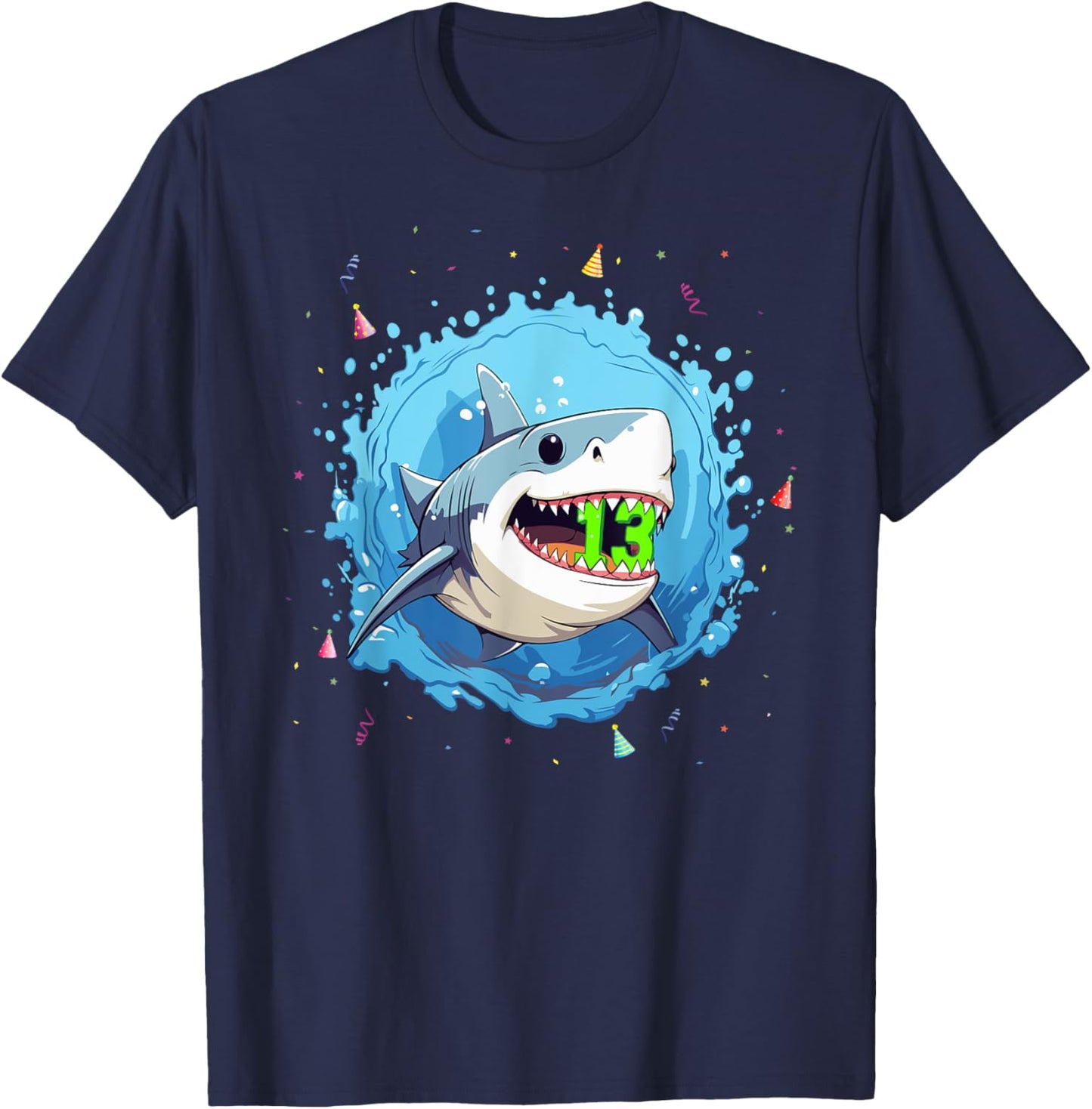 Sharks 13th Birthday Kids Shark Ocean 13 yrs Old Birthday T-Shirt - T-Shirt | Navy