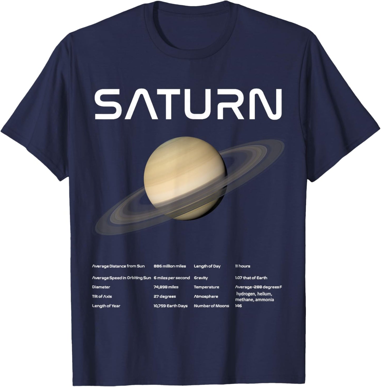 Nerdy Saturn Astronomy Science Planets Solar System Facts Wt T-Shirt - T-Shirt | Navy