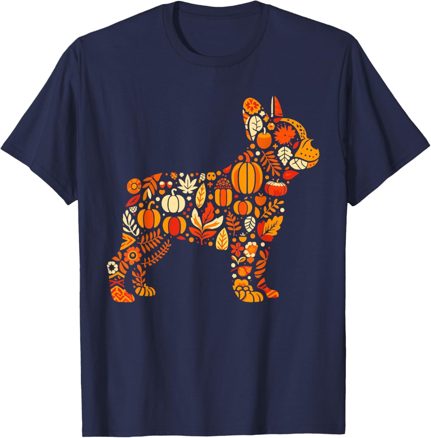 Autumn Pumpkin French Bulldog Thanksgiving Kids T-Shirt - T-Shirt | Navy