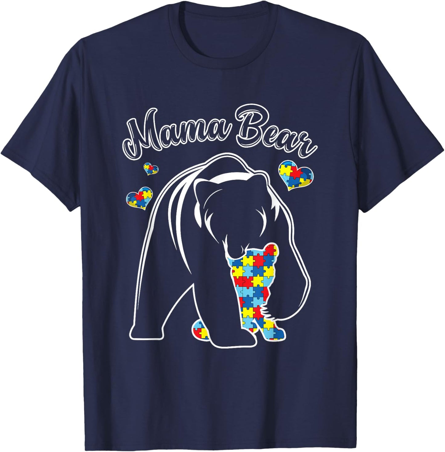 Cute Mama Bear Autism Awareness Autistic Family Lover T-Shirt - T-Shirt | Navy