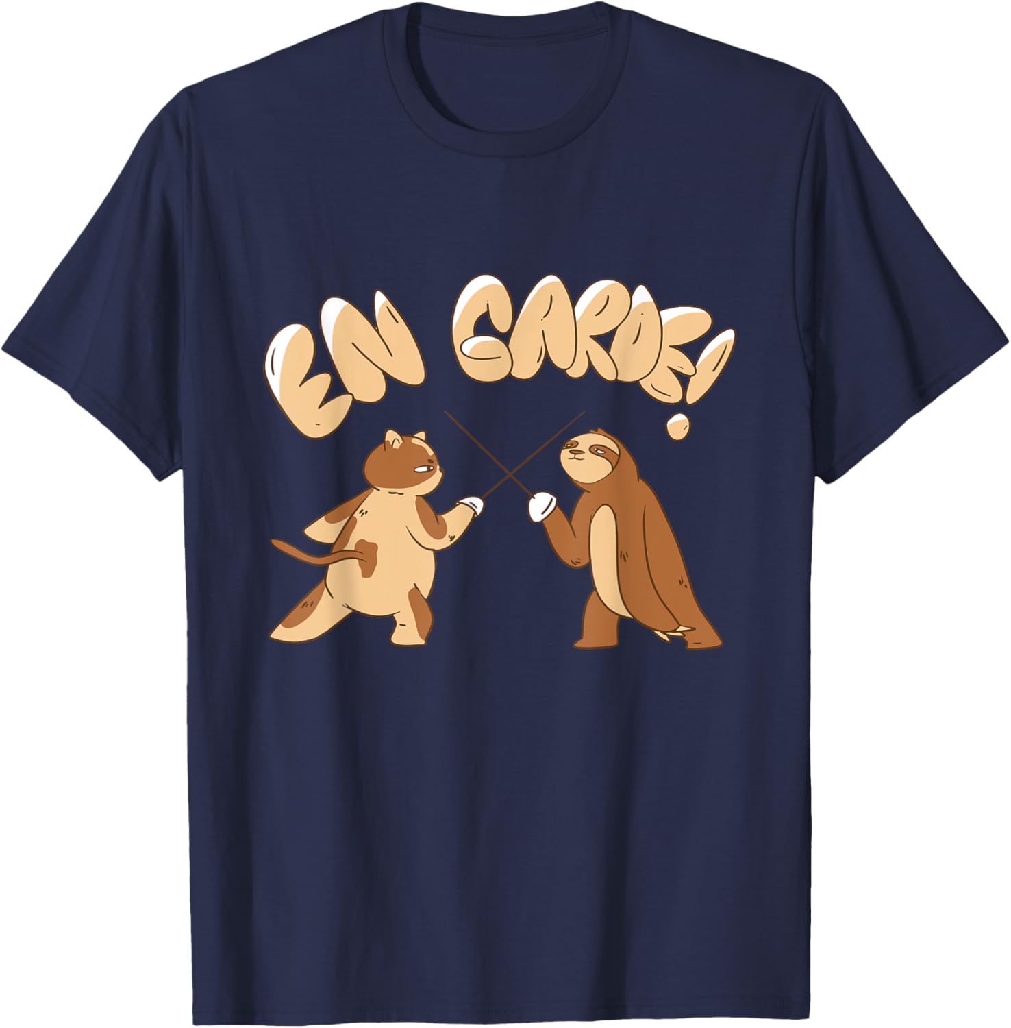 Funny Fencing En Garde Sloth Cat Epee Sabre Sword Fencer Women Girls Kids T-Shirt - T-Shirt | Navy