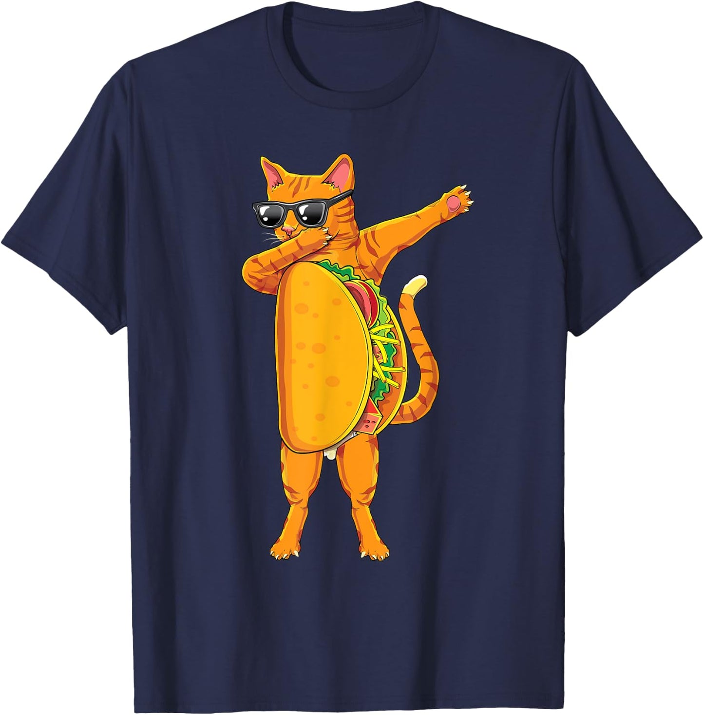 Dabbing Tacocat Sunglasses- Taco Cat Funny Dab shirt T-Shirt - T-Shirt | Navy