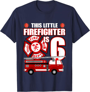6 Year Old Firefighter Birthday Party Fire Truck 6th Gift T-Shirt - T-Shirt | Navy