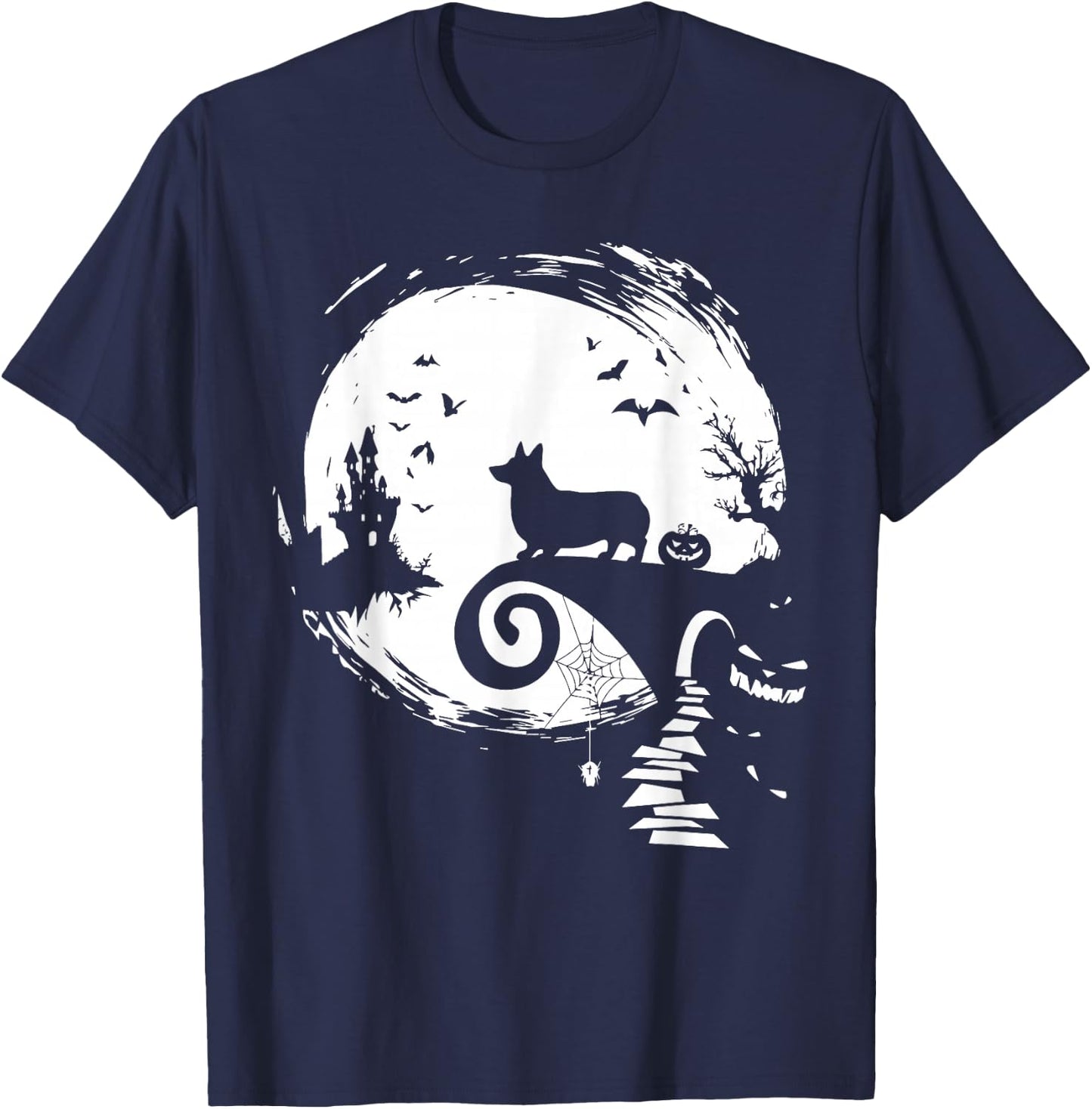 Corgi Dog and Moon Halloween Costume Dog Lover Funny T-Shirt - T-Shirt | Navy