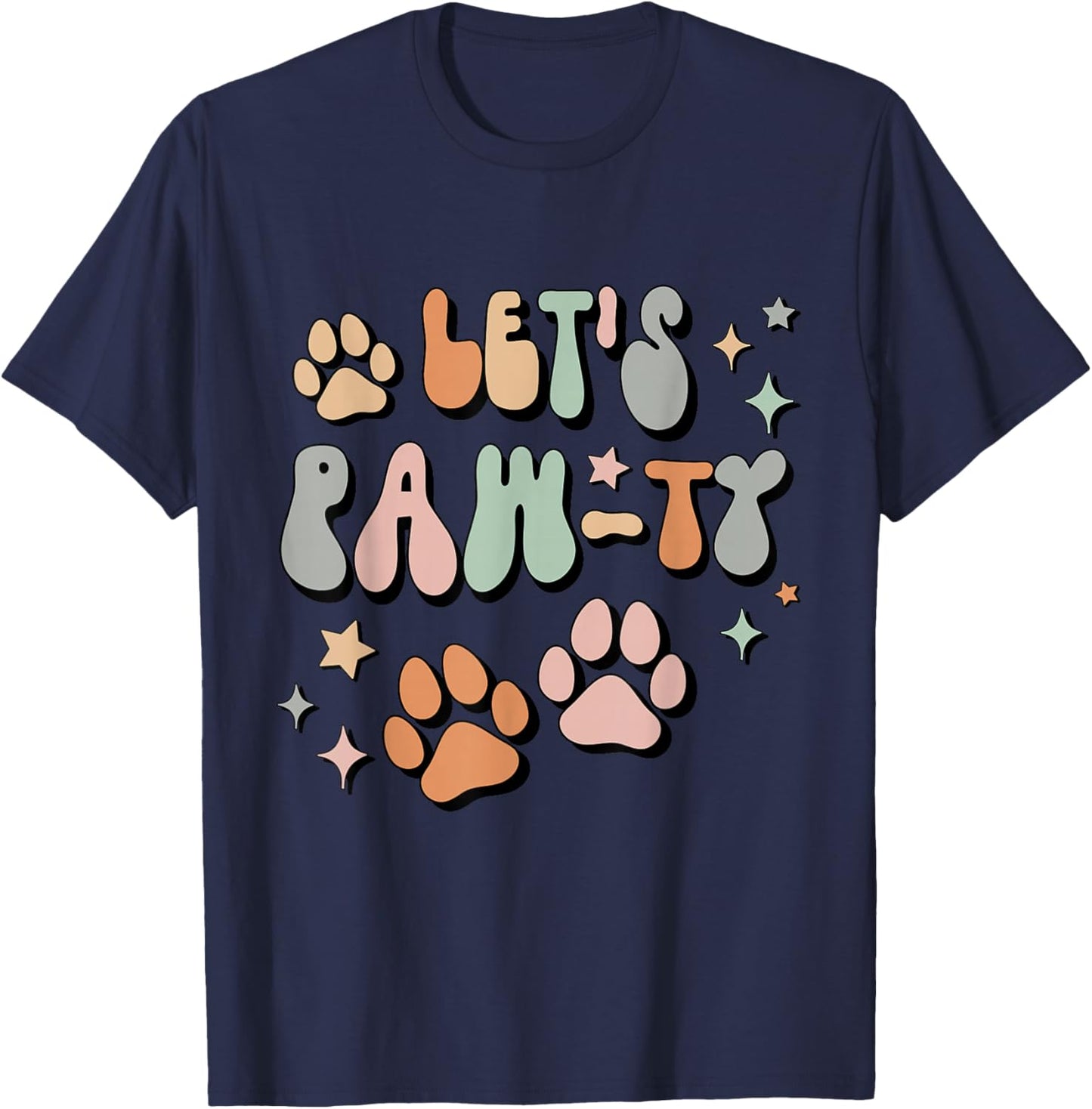 Let's Pawty Birthday Party Retro Dog Mom Dog Dad T-Shirt - T-Shirt | Navy