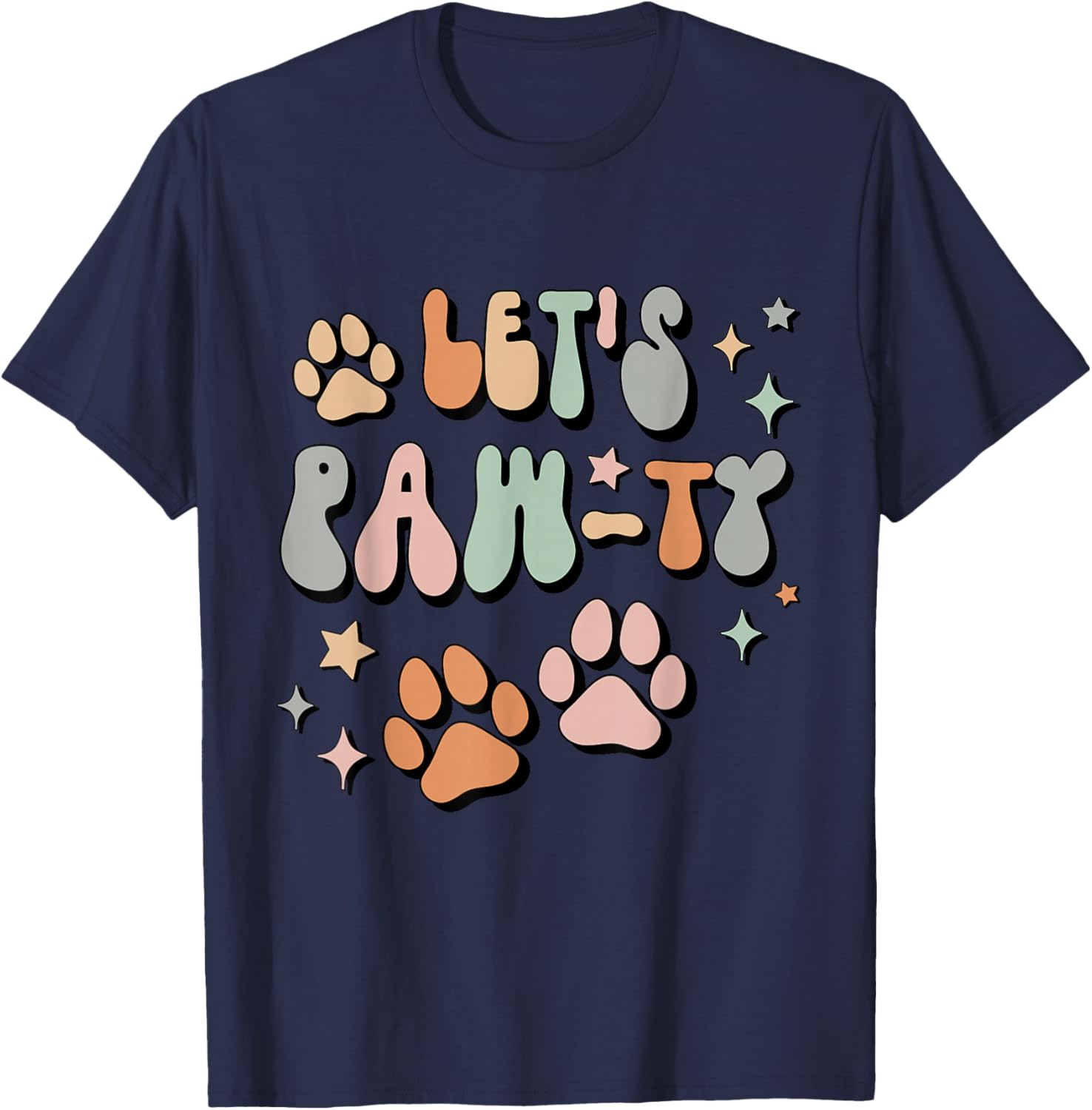 Let's Pawty Birthday Party Retro Dog Mom Dog Dad T-Shirt - T-Shirt | Navy