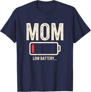 Magical and Funny Mothers Day Gifts Mom Low Battery Black X-Small Modern Short Sleeve T-Shirt - T-Shirt | Navy