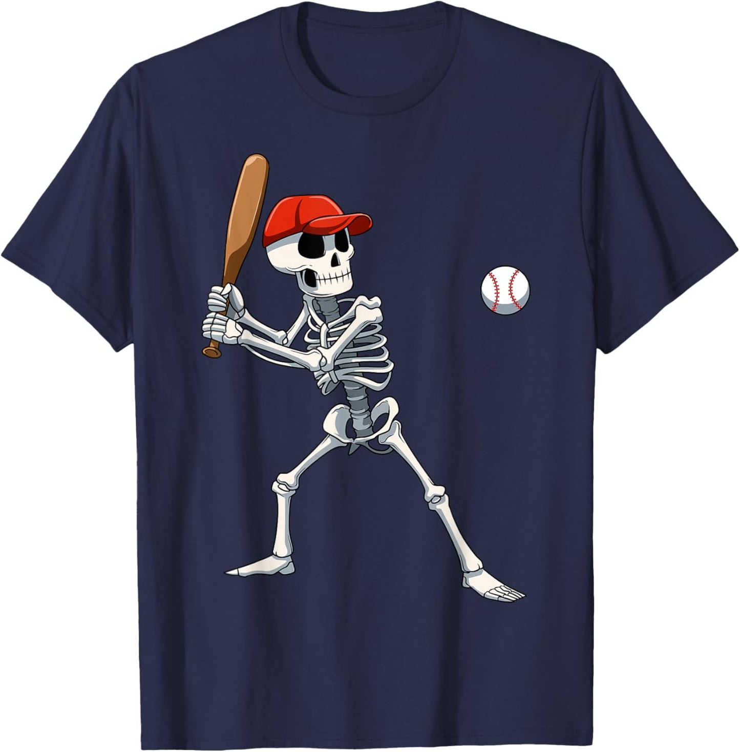 Baseball Skeleton Halloween Skeleton Playing Baseball T-Shirt - T-Shirt | Navy