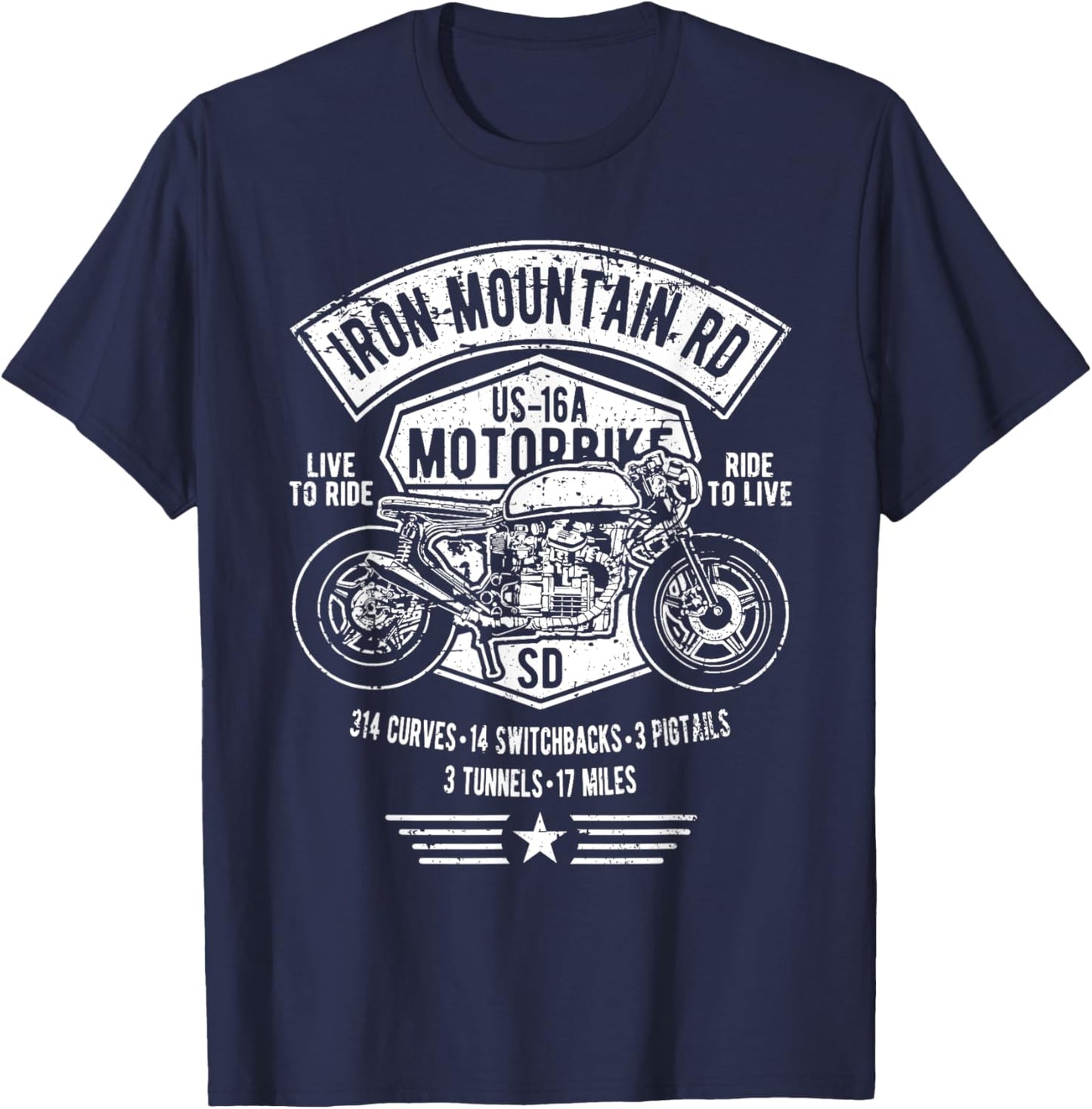 Iron Mountain Road US-16A South Dakota Motorcycle Design T-Shirt - T-Shirt | Navy