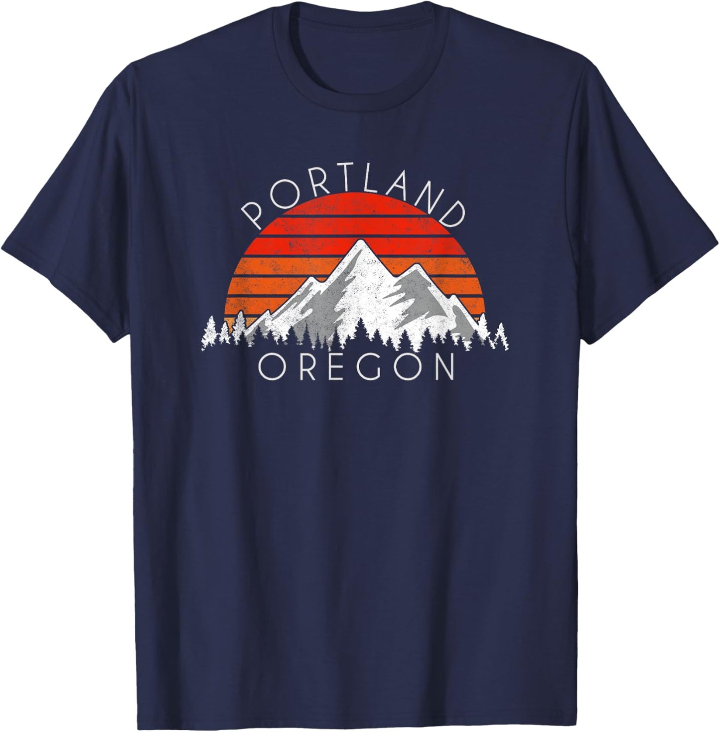 Retro Vintage Portland, Oregon Distressed T-Shirt - T-Shirt | Navy