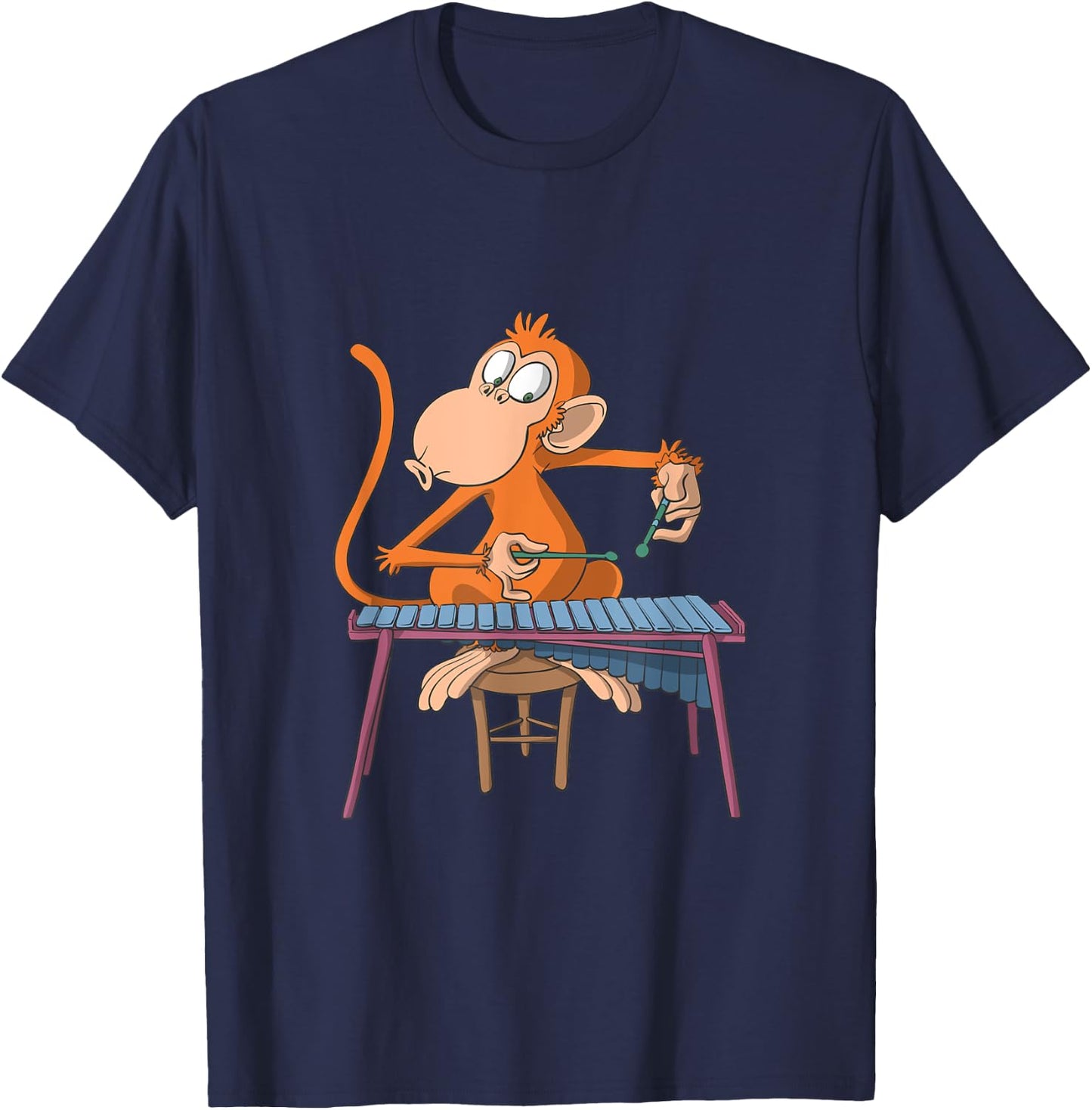 Monkey Plays Marimba Xylophone T-Shirt - T-Shirt | Navy